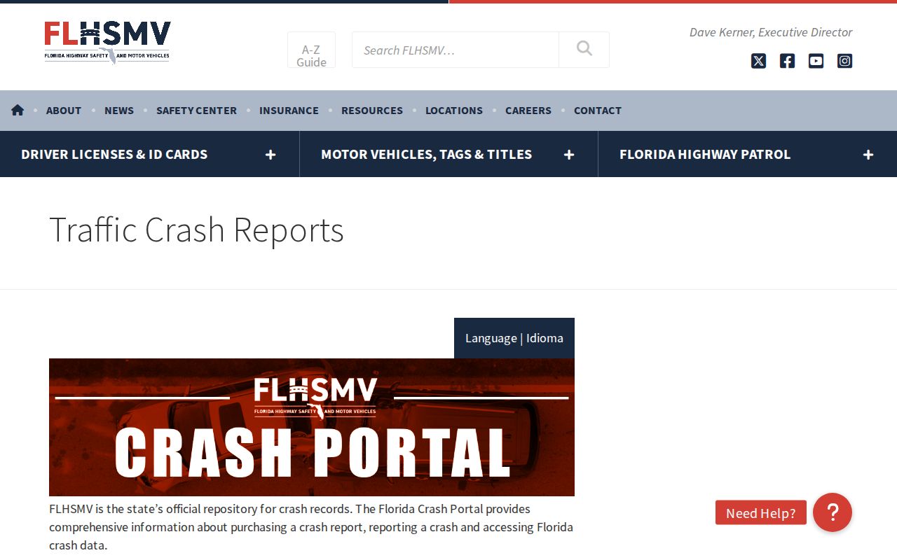 Florida Highway Patrol traffic crash reports page