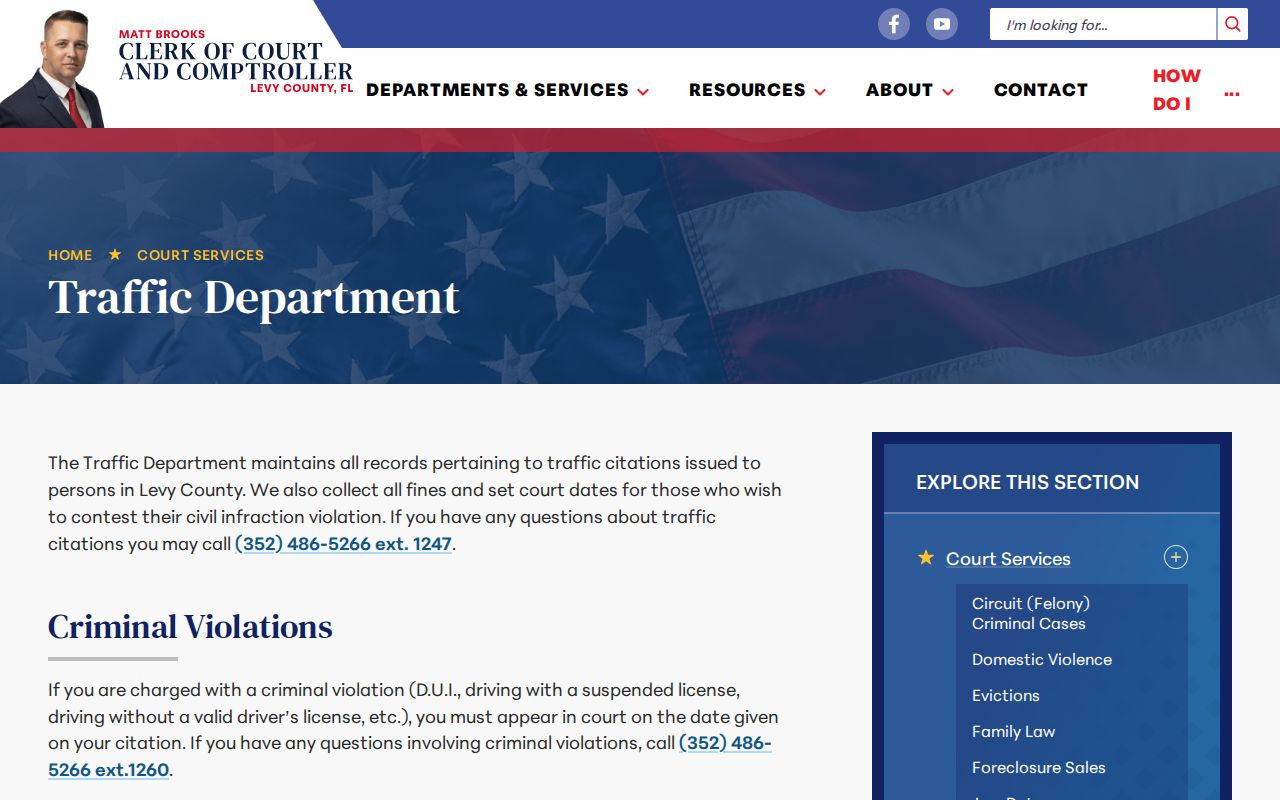 Levy Clerk traffic department information for Chiefland citations