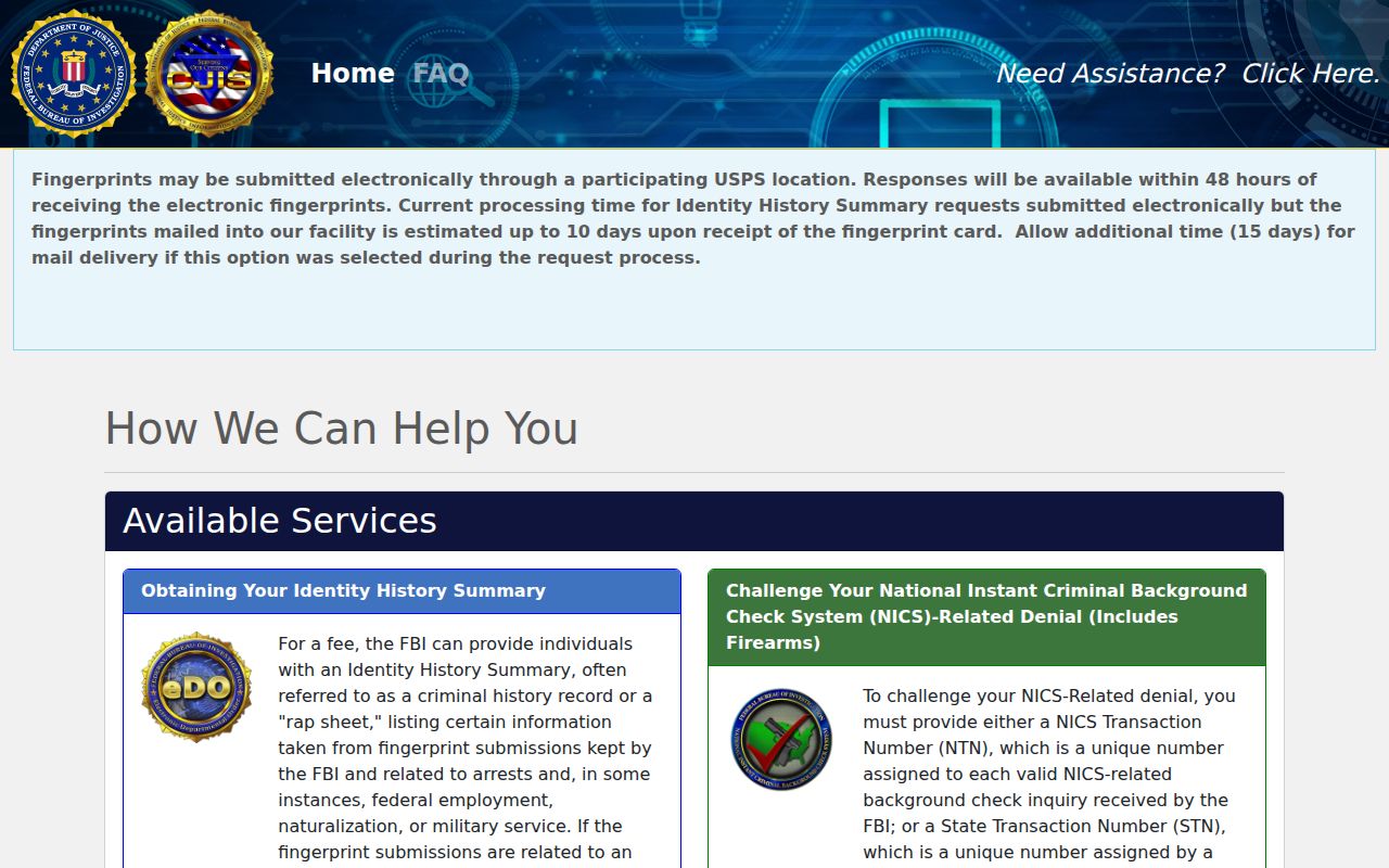 Levy County criminal history FBI identity review portal