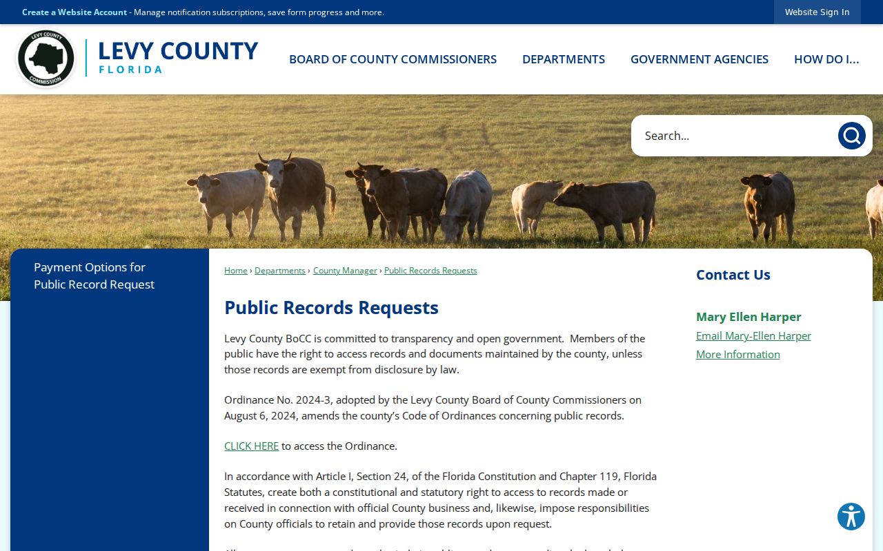 Levy County criminal records public information request office