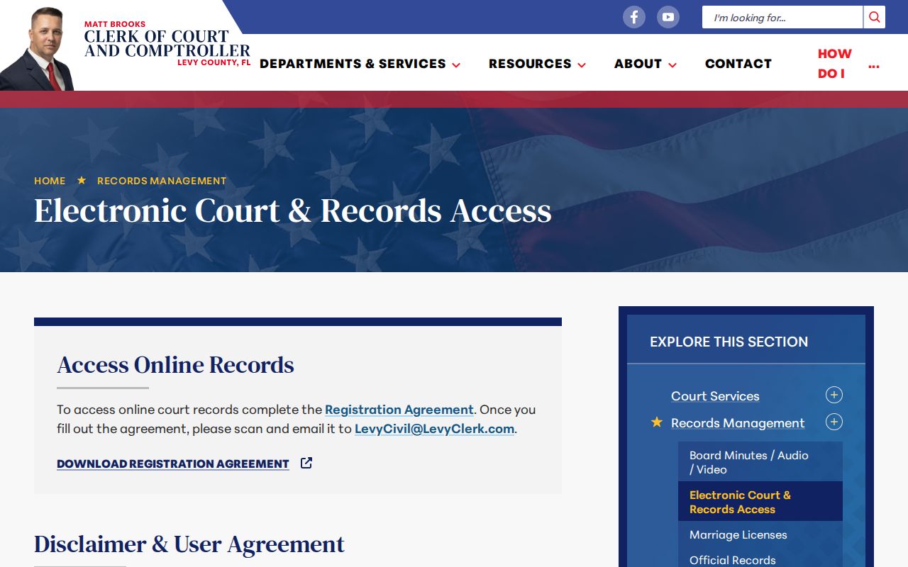 Levy Clerk electronic court records access page