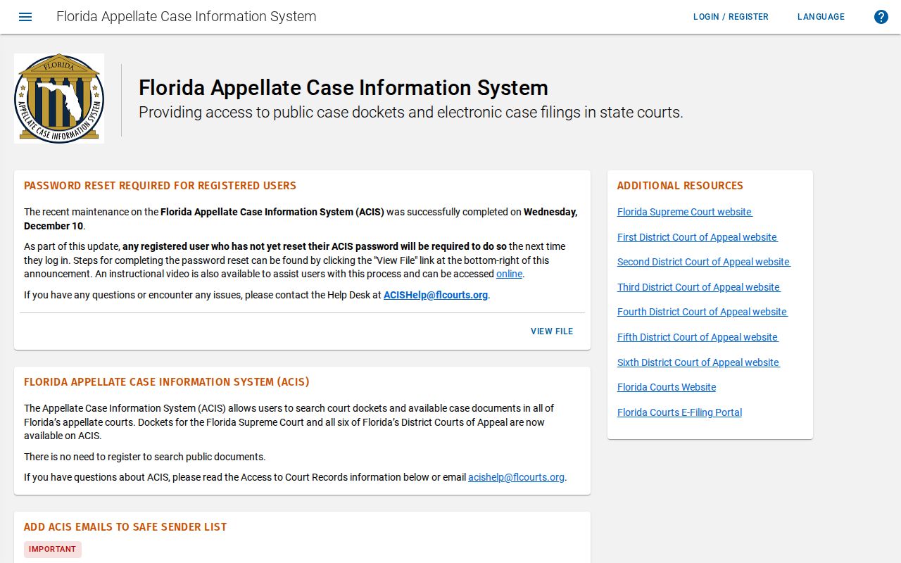 Florida Appellate Case Information System portal