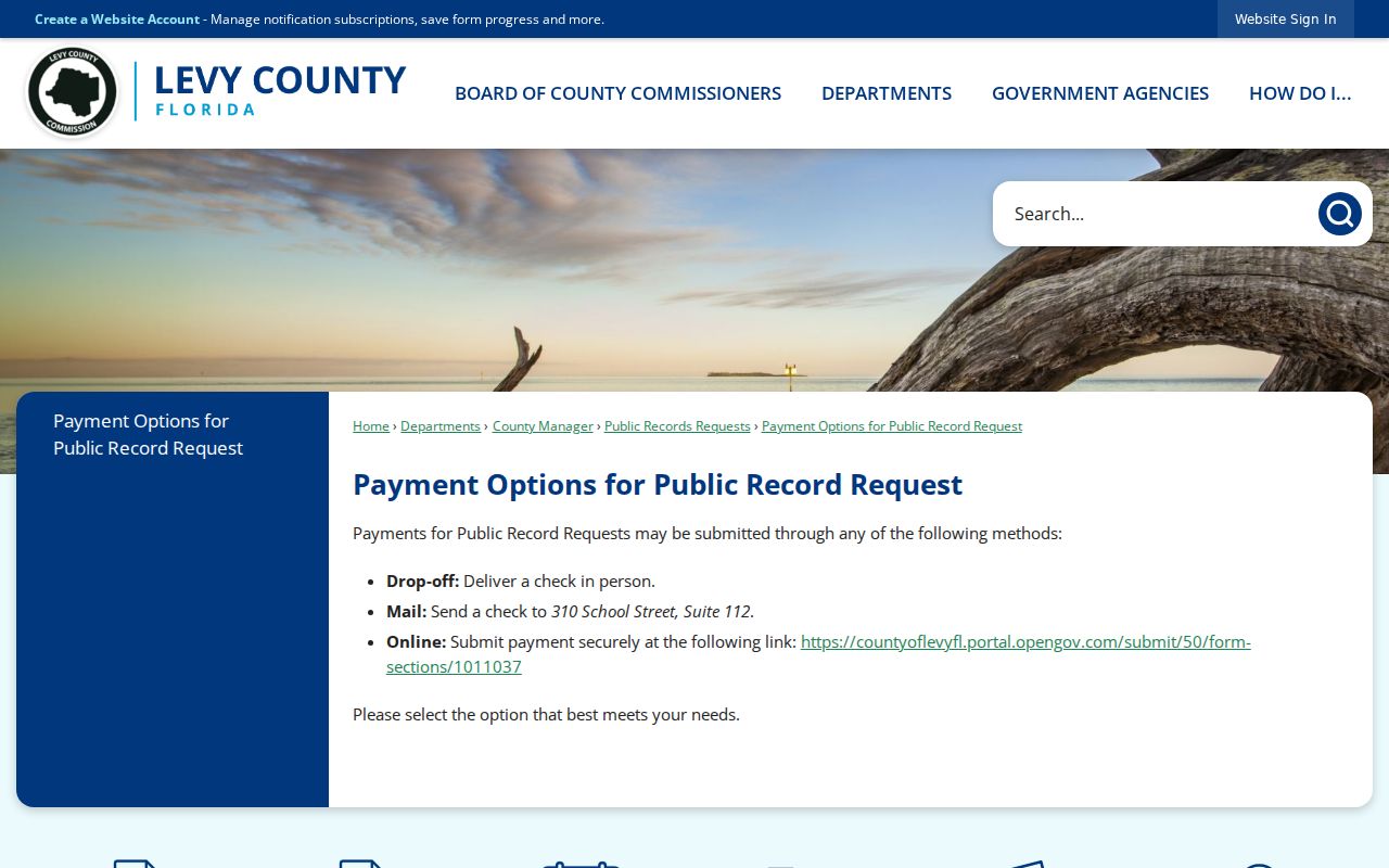 Levy County public record request payment options