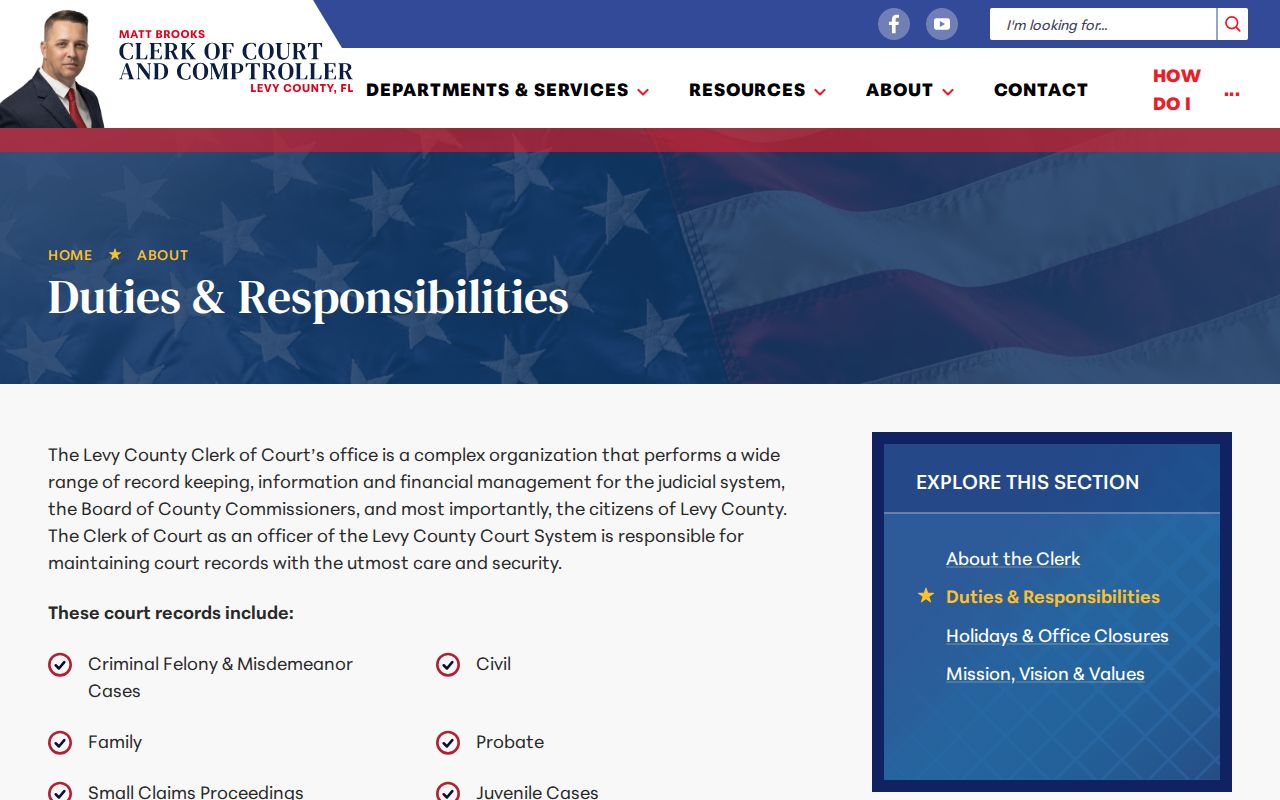 Levy County Clerk duties and court records information