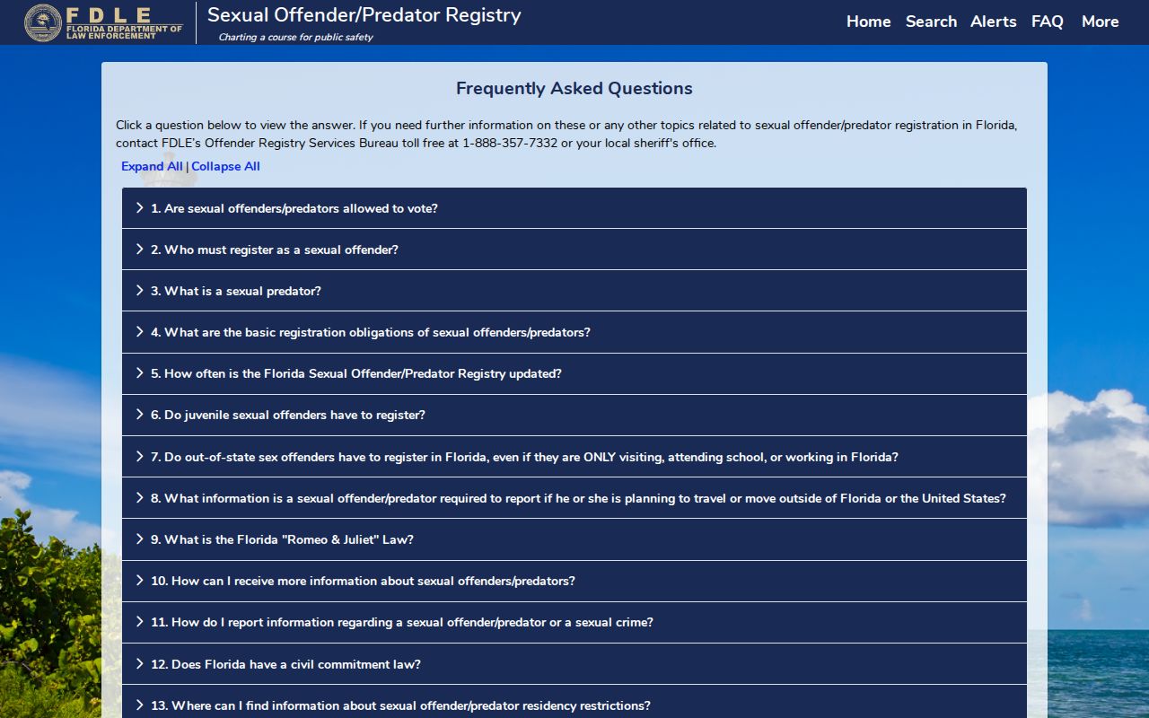 FDLE registry frequently asked questions page
