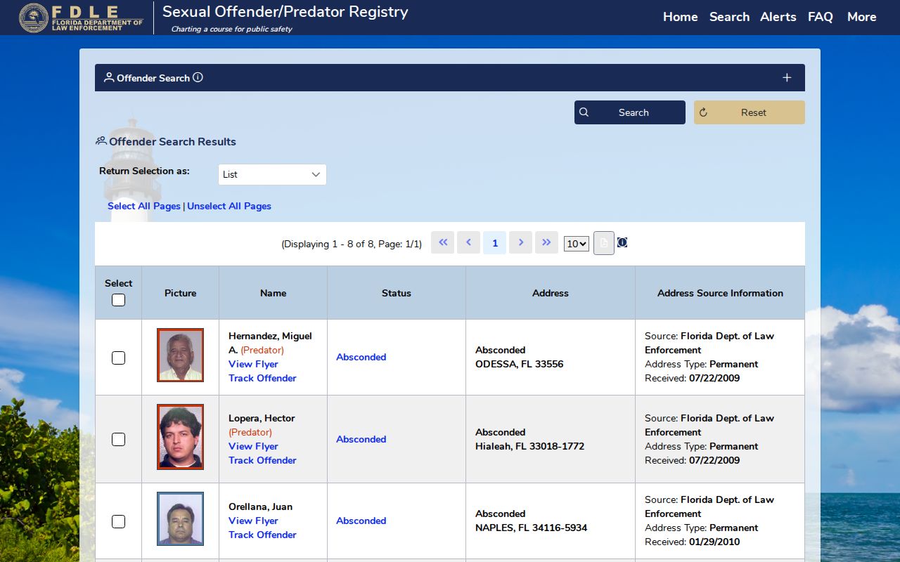 FDLE detailed sexual offender registry search