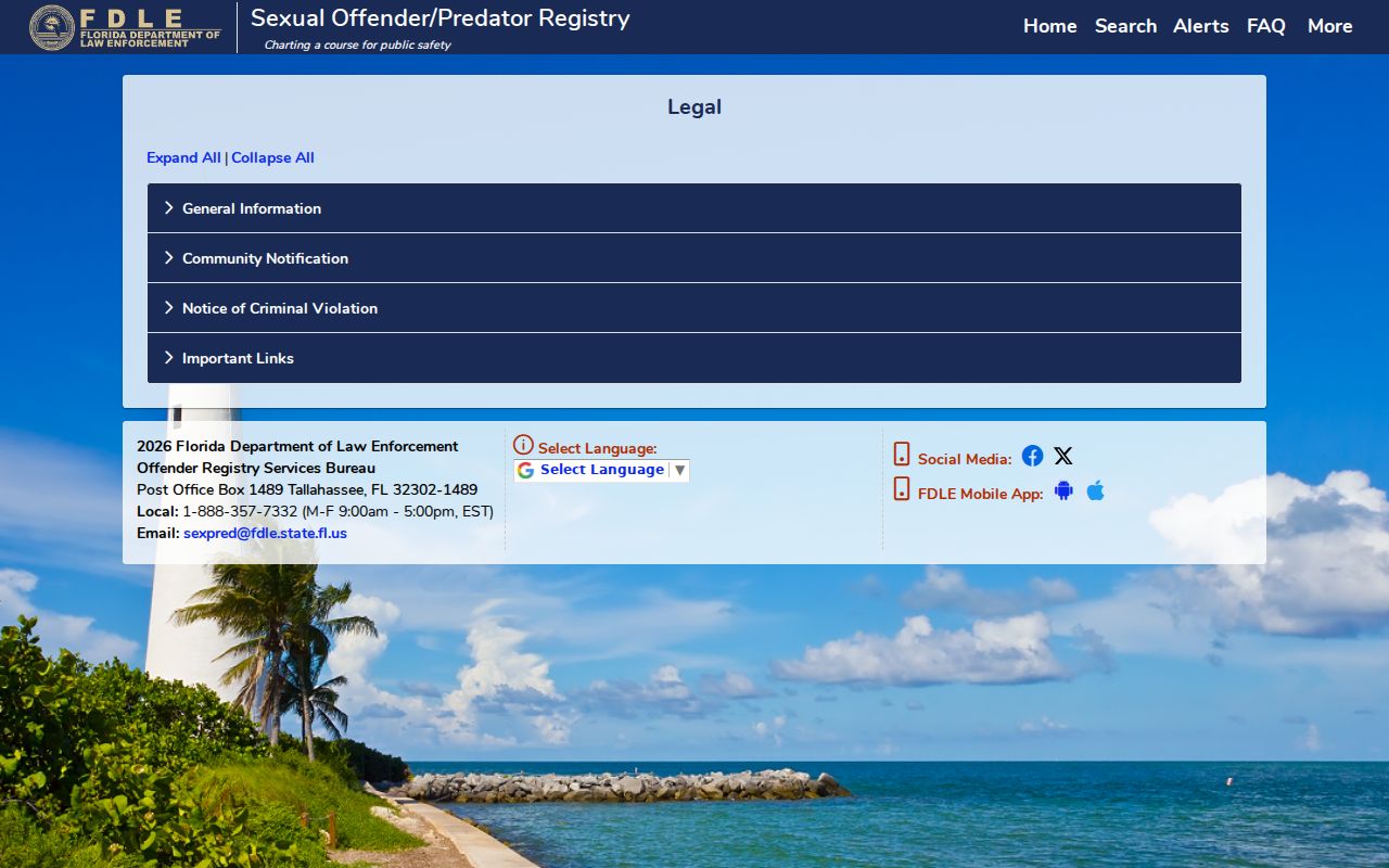 FDLE registry legal notice and lawful use terms
