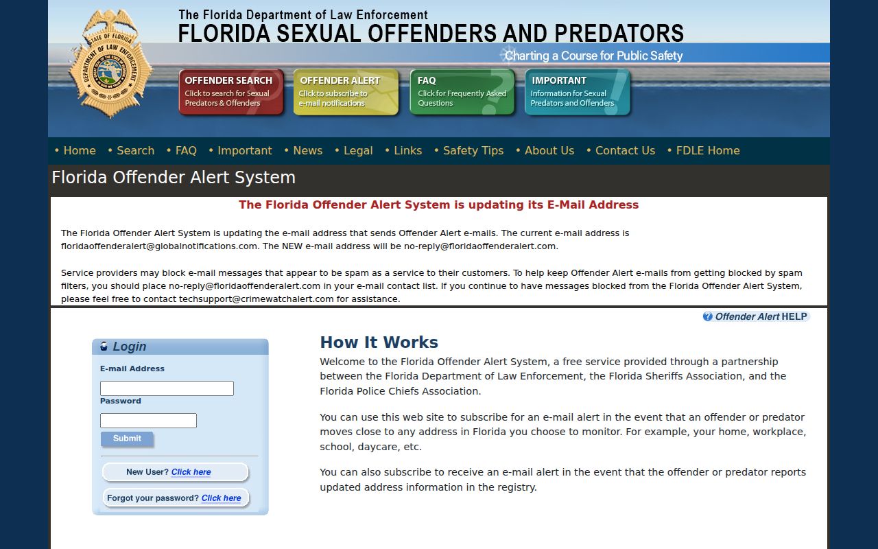 Florida Offender Alert enrollment website