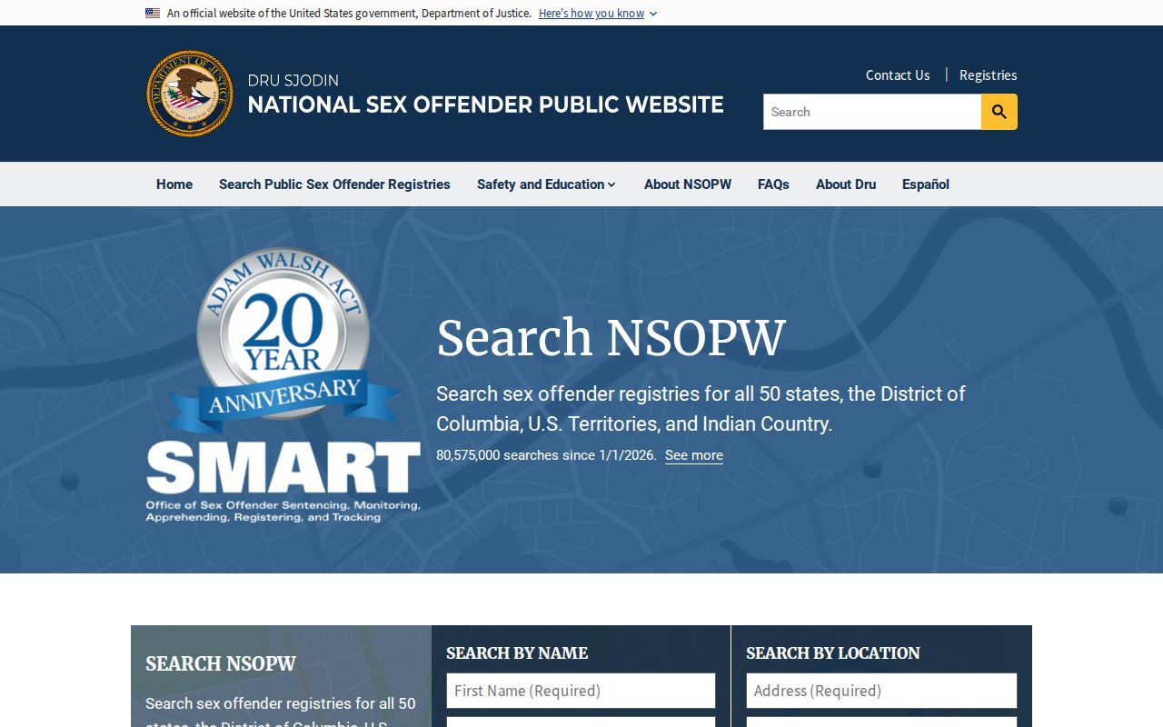 National Sex Offender Public Website search screen