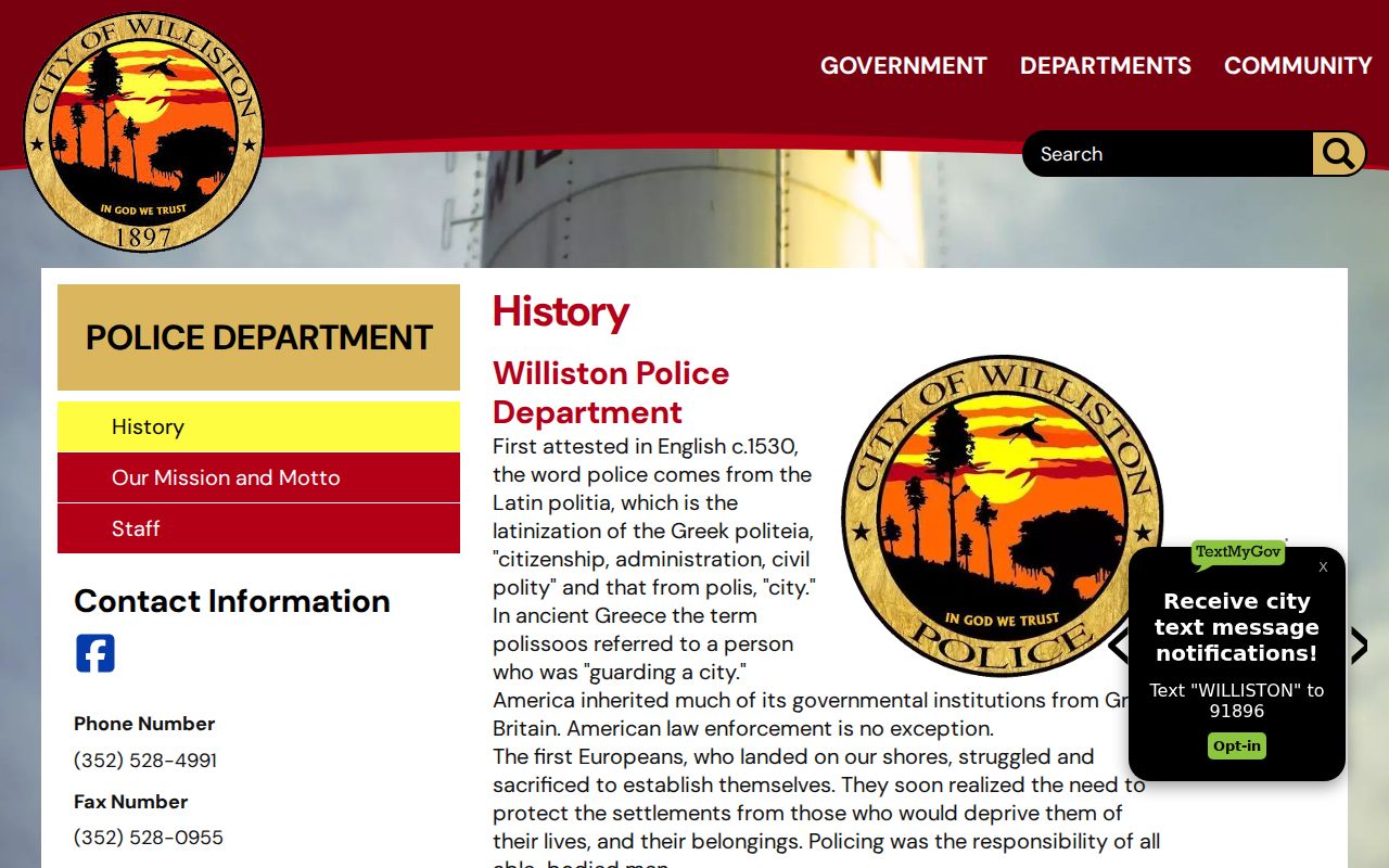 Williston Police Department history page